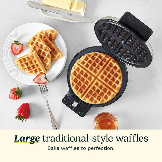 Cuisinaert Wafflert Maker, 1250W Round Classic Waffle Iron, 5-Setting Adjustable Browning Control, WMR-CANAS, Brushed Stainless