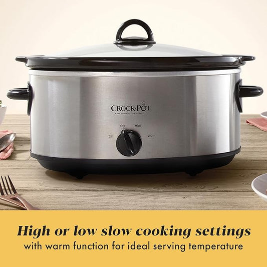 Crock-Pot 7 Quart Oval Manual Slow Cooker, Stainless Steel (SCV700-S-BR), Versatile Cookware for Large Families or Entertaining