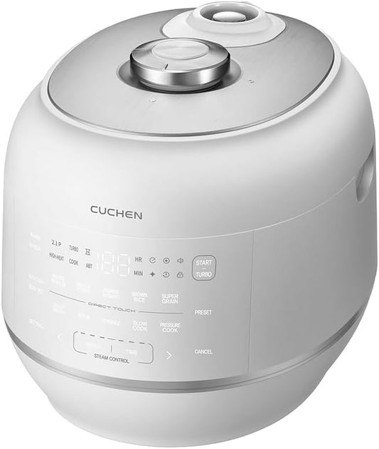 Cuchen IH Pressure Rice Cooker 6 Cup - 2.1 Bar Ultra High-Pressure Cooker for Multi-Grain & White Rice - 316Ti Stainless Steel Inner Pot, Induction Heating, Made in Korea, White, CRT-RPD0610IEWUS