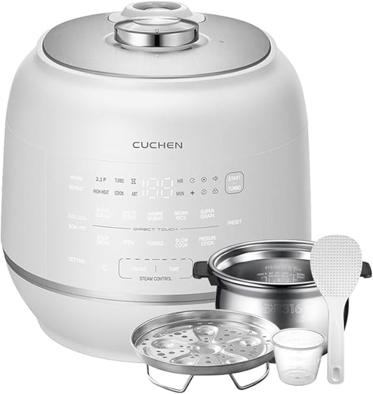 Cuchen IH Pressure Rice Cooker 6 Cup - 2.1 Bar Ultra High-Pressure Cooker for Multi-Grain & White Rice - 316Ti Stainless Steel Inner Pot, Induction Heating, Made in Korea, White, CRT-RPD0610IEWUS